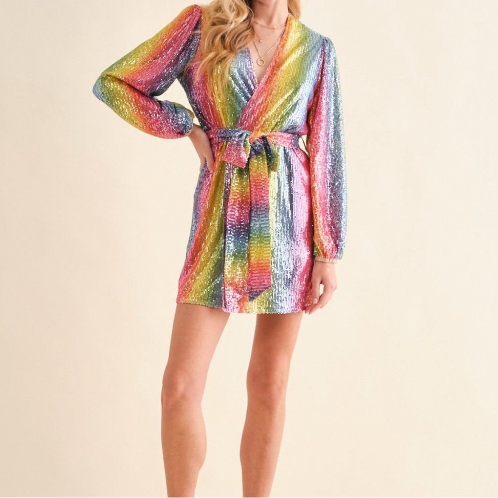 Blue B. Rainbow Sequin Wrap Dress